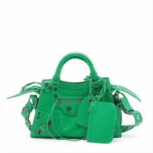 Balenciaga Neo Cagoule Leather Handbag Green Mirror